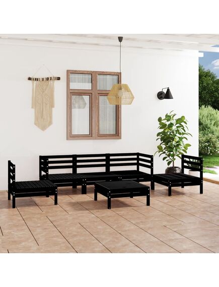 Set mobilier de grădină, 6 piese, negru, lemn masiv de pin