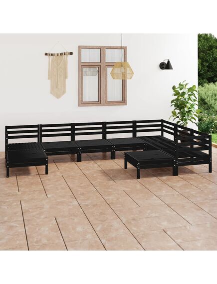 Set mobilier de grădină, 9 piese, negru, lemn masiv de pin