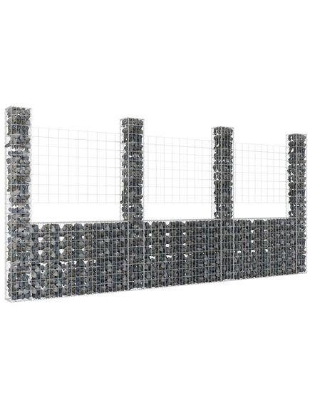 Coș gabion în formă de u cu 4 stâlpi, 380x20x200 cm, fier