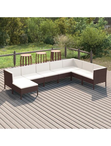 Set mobilier de grădină cu perne, 8 piese, maro, poliratan