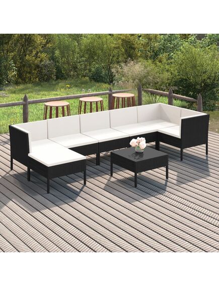 Set mobilier de grădină cu perne, 8 piese, negru, poliratan