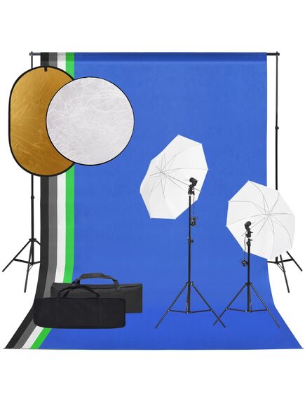 Set studio foto cu set de lumini, fundal și reflector