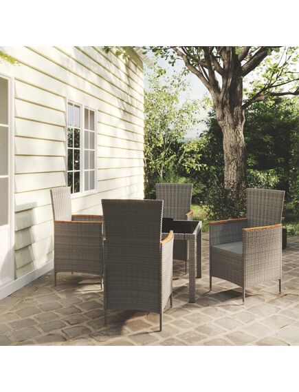 Set mobilier de exterior cu perne, 5 piese, gri, poliratan