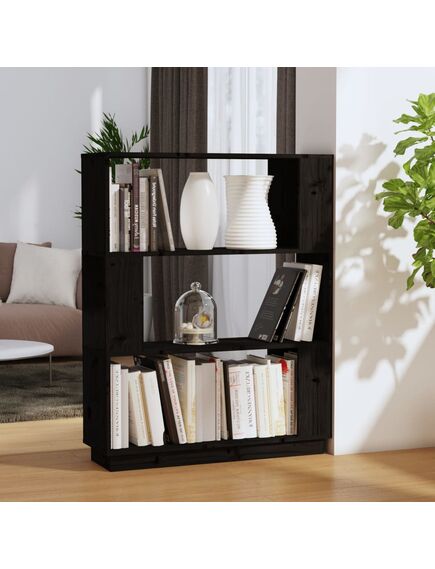 Bibliotecă/separator cameră, negru, 80x25x101 cm lemn masiv pin