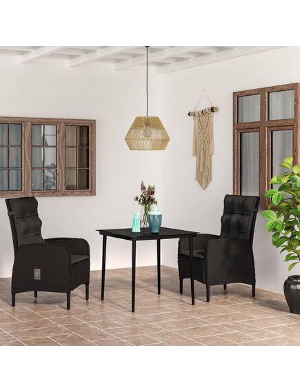 Set mobilier de grădină cu perne, 3 piese, negru