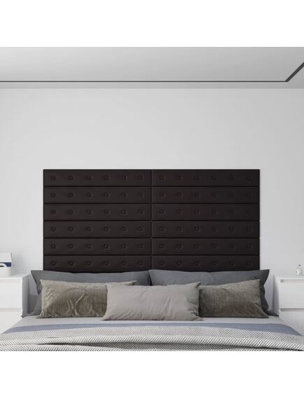 Panouri perete 12 buc. negru, 90x15 cm piele ecologică 1,62 m²