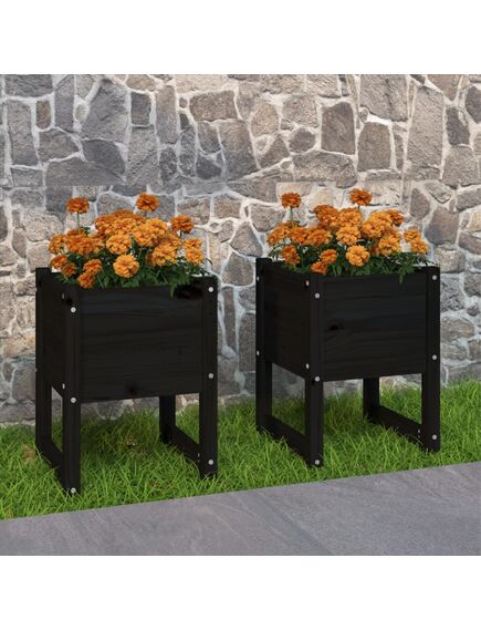 Jardiniere, 2 buc, negru, 40x40x52,5 cm, lemn masiv de pin