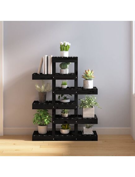 Suport pentru plante, negru, 85x25x109,5 cm, lemn masiv de pin