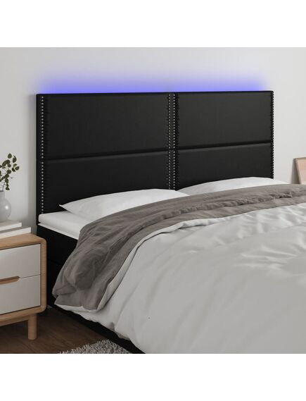 Tăblie cu led-uri, negru, 160x5x118/128 cm, piele ecologică