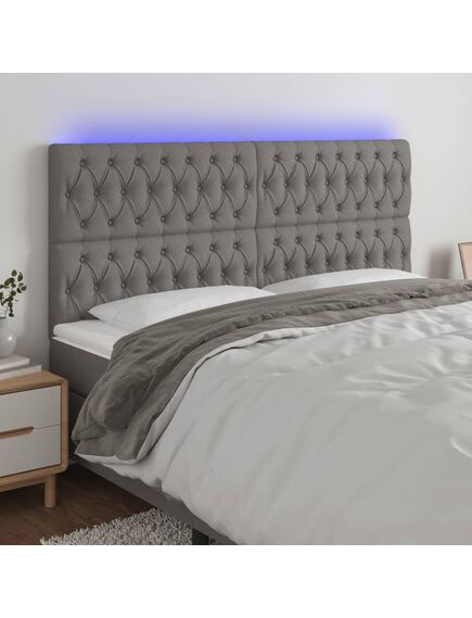 Tăblie de pat cu led, gri închis, 180x7x118/128 cm, textil