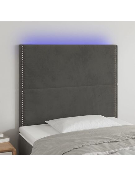 Tăblie de pat cu led, gri închis, 90x5x118/128 cm, catifea