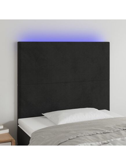 Tăblie de pat cu led, negru, 100x5x118/128 cm, catifea