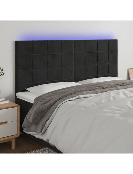 Tăblie de pat cu led, negru, 200x5x118/128 cm, catifea