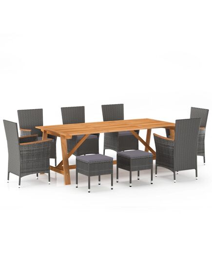 Set mobilier de grădină, 9 piese, gri