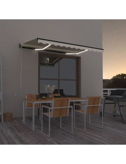 Copertină retractabilă manual cu led, galben și alb, 350x250 cm