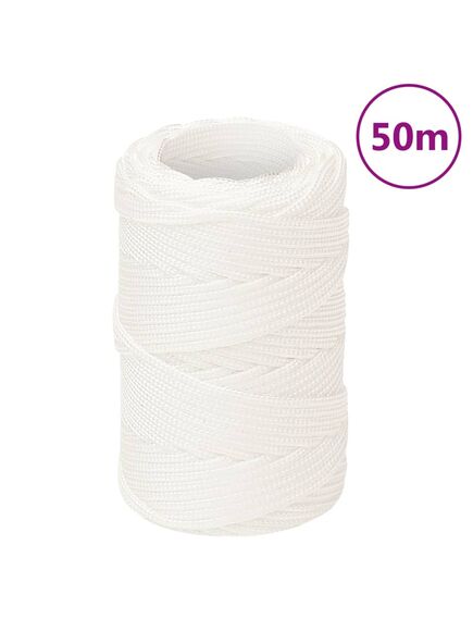 Frânghie de barcă, alb complet, 2 mm, 50 m, polipropilenă