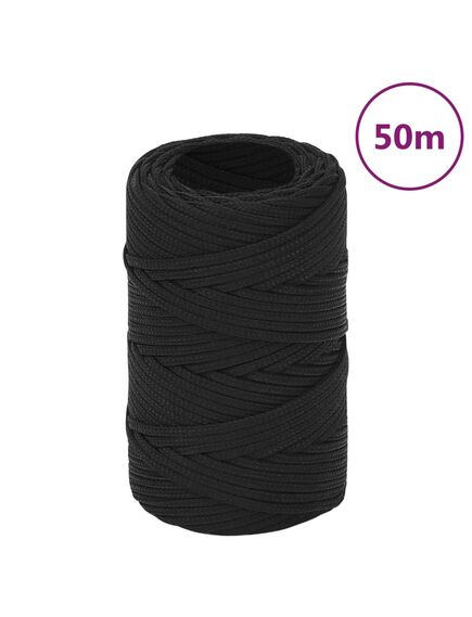 Frânghie de barcă, negru complet, 2 mm, 50 m, polipropilenă