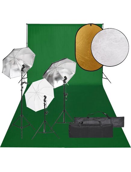 Kit studio foto cu set de lumini, fundal și reflector