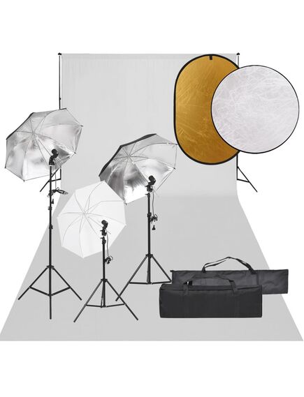 Kit studio foto cu set de lumini, fundal și reflector