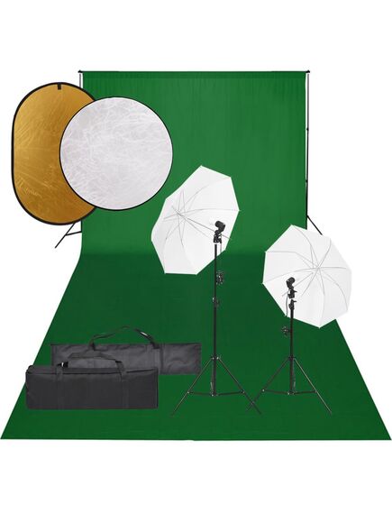 Set studio foto cu set de lumini, fundal și reflector