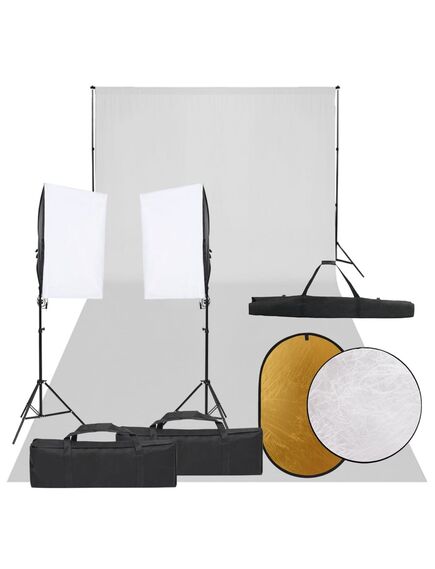 Kit studio foto cu set de lumini, fundal și reflector