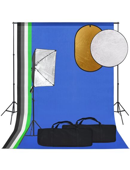 Set studio foto cu lampă softbox, fundal și reflector