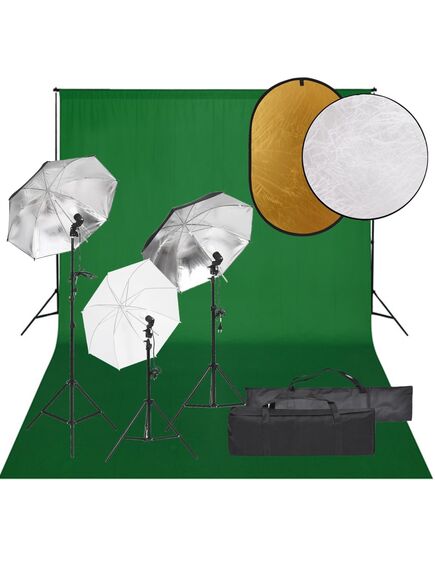 Set studio foto cu lumină, fundal și reflector