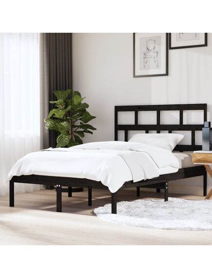 Cadru pat king size 5ft, negru, 150x200 cm, lemn masiv