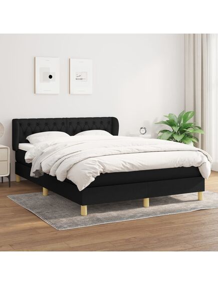 Pat box spring cu saltea, negru, 140x190 cm, textil