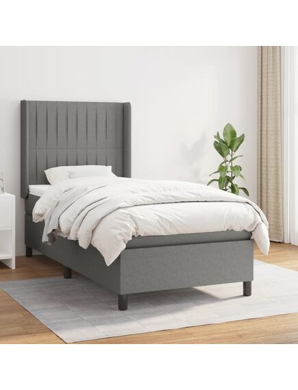 Pat box spring cu saltea, gri închis, 90x190 cm, textil