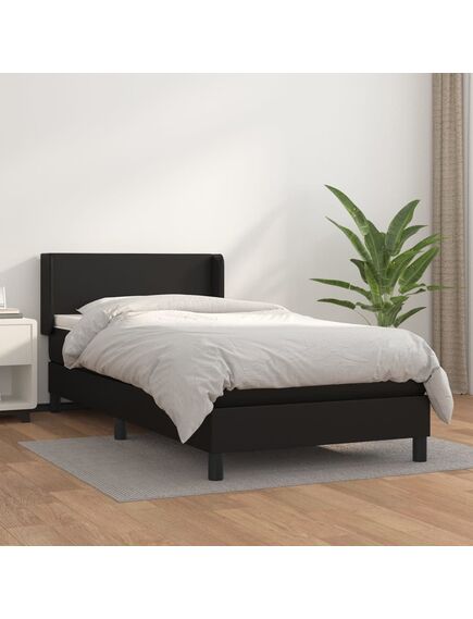 Pat box spring cu saltea, negru, 90x200 cm, piele ecologică