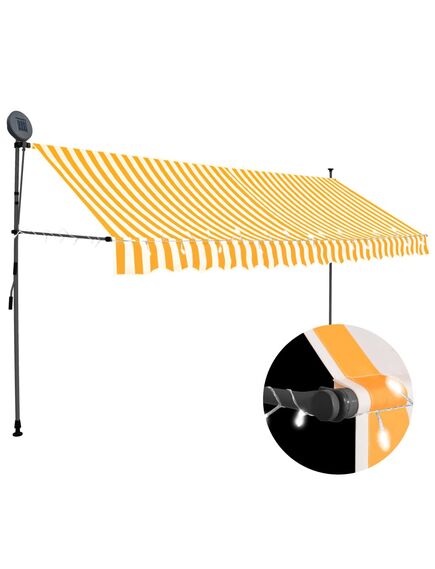 Copertină retractabilă manual cu led, alb & portocaliu, 350 cm