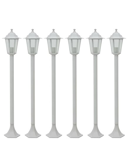 Stâlp iluminare grădină, 6 buc., alb, 110 cm, aluminiu, e27