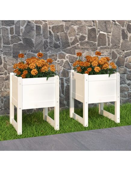 Jardiniere, 2 buc., alb, 40x40x52,5 cm, lemn masiv de pin