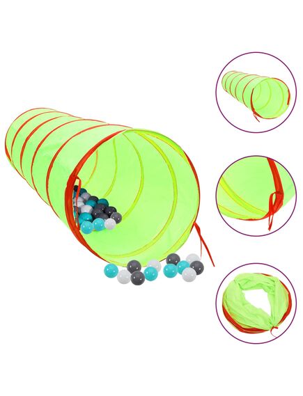 Tunel de joacă pt copii, 250 bile, verde, 175 cm, poliester