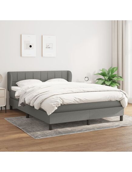 Pat box spring cu saltea, gri închis, 140x200 cm, textil