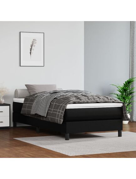 Pat box spring cu saltea, negru, 100x200 cm, piele ecologică