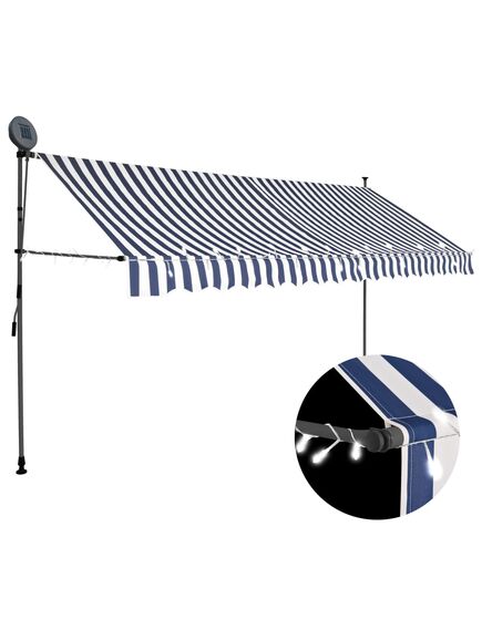 Copertină retractabilă manual cu led, albastru & alb, 400 cm