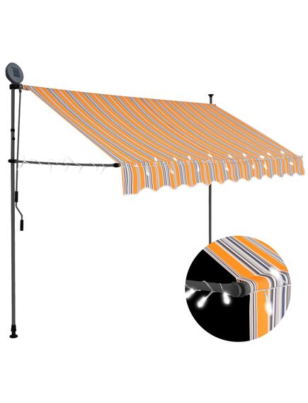 Copertină retractabilă manual cu led, galben & albastru, 250 cm