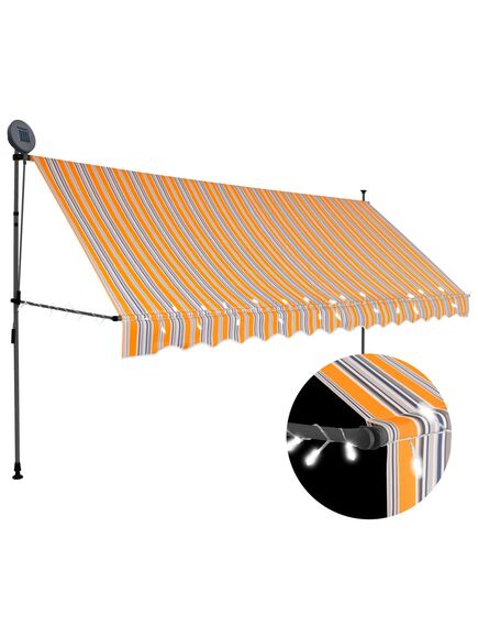 Copertină retractabilă manual cu led, galben & albastru, 350 cm