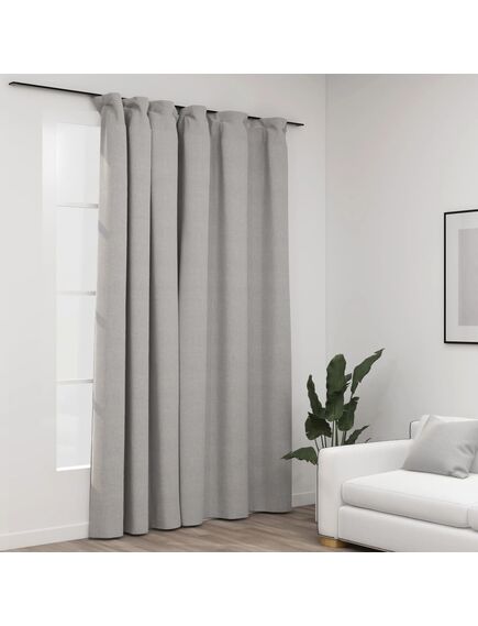 Draperie opacă, aspect de in, gri, 290 x 245 cm, cu cârlige