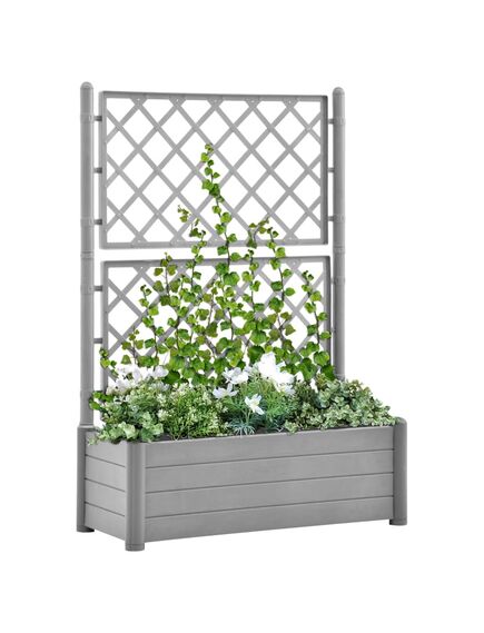 Jardinieră de grădină cu spalier, gri piatră, 100x43x142, pp