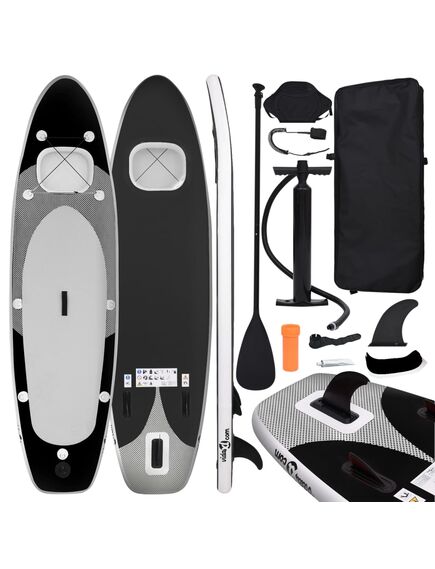 Set placă paddleboarding gonflabilă, negru, 300x76x10 cm