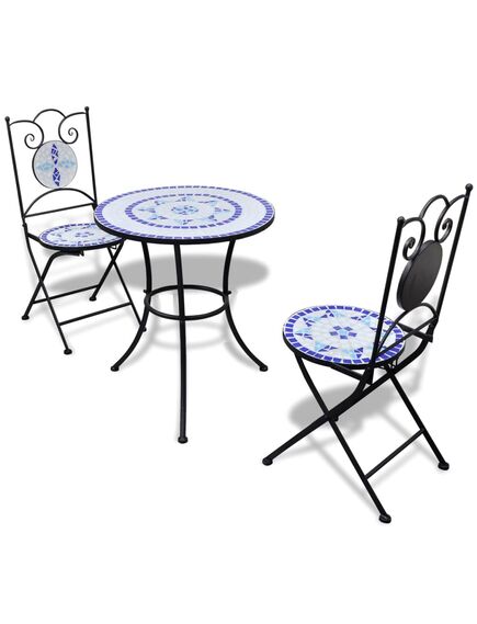 Set mobilier bistro, 3 piese, albastru/alb, plăci ceramice