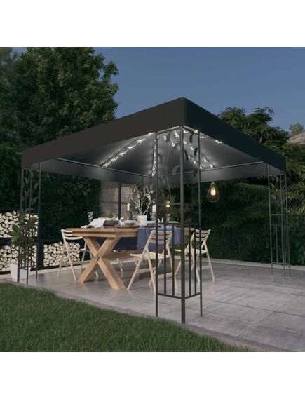 Pavilion cu șir de lumini led, antracit, 3x3 m