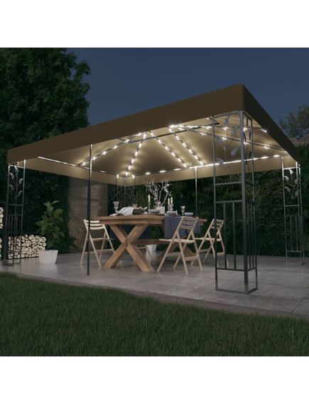 Pavilion cu acoperiș dublu & lumini led, gri taupe, 3x4m