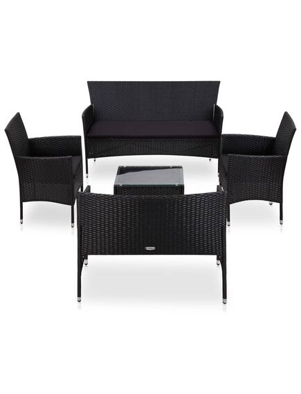 Set mobilier de grădină cu perne, 5 piese, negru, poliratan