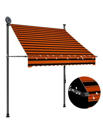 Copertină retractabilă manual cu led, portocaliu & maro, 150 cm