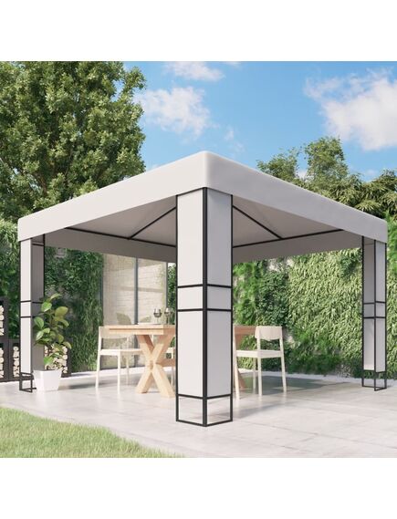 Pavilion cu acoperiș dublu, alb, 3 x 3 m