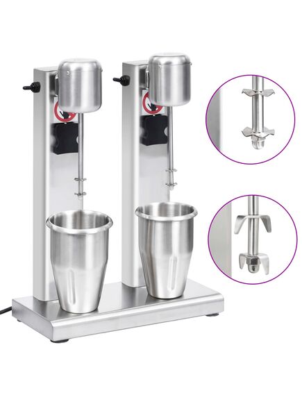 Mixer de milkshake cu 2 vase, oțel inoxidabil, 2 l